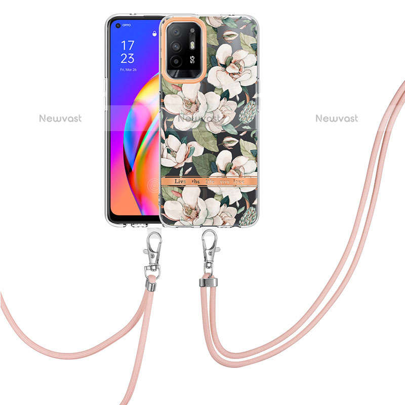 Silicone Candy Rubber Gel Fashionable Pattern Soft Case Cover with Lanyard Strap Y06B for Oppo F19 Pro+ Plus 5G