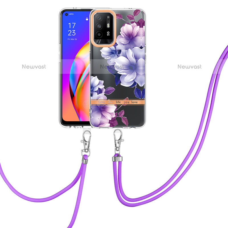 Silicone Candy Rubber Gel Fashionable Pattern Soft Case Cover with Lanyard Strap Y06B for Oppo F19 Pro+ Plus 5G