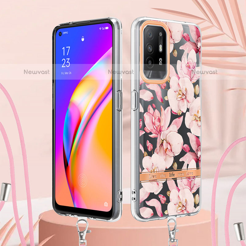 Silicone Candy Rubber Gel Fashionable Pattern Soft Case Cover with Lanyard Strap Y06B for Oppo F19 Pro+ Plus 5G
