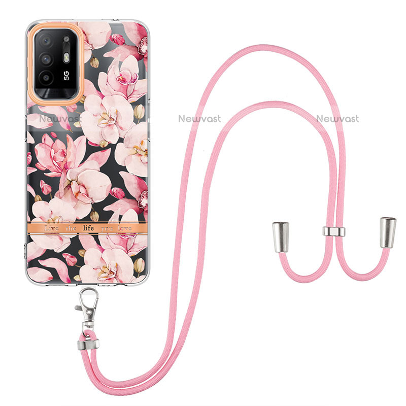 Silicone Candy Rubber Gel Fashionable Pattern Soft Case Cover with Lanyard Strap Y06B for Oppo F19 Pro+ Plus 5G