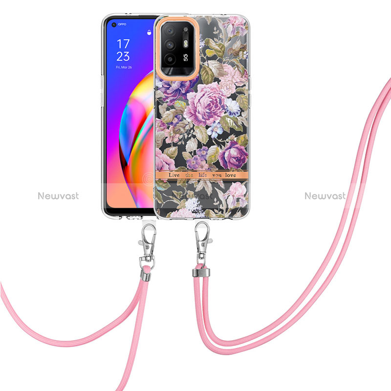 Silicone Candy Rubber Gel Fashionable Pattern Soft Case Cover with Lanyard Strap Y06B for Oppo Reno5 Z 5G