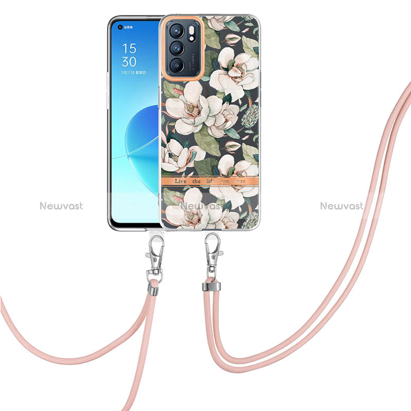 Silicone Candy Rubber Gel Fashionable Pattern Soft Case Cover with Lanyard Strap Y06B for Oppo Reno6 5G