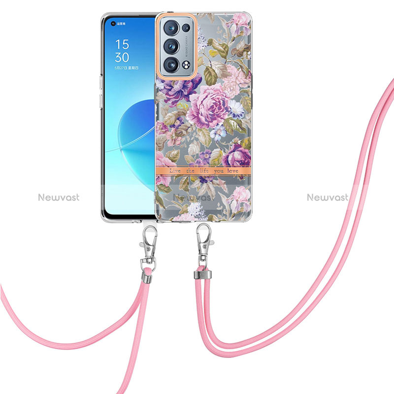 Silicone Candy Rubber Gel Fashionable Pattern Soft Case Cover with Lanyard Strap Y06B for Oppo Reno6 Pro 5G