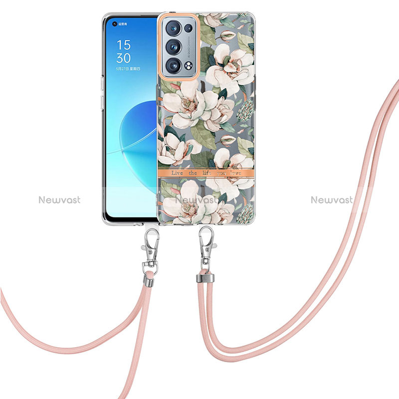 Silicone Candy Rubber Gel Fashionable Pattern Soft Case Cover with Lanyard Strap Y06B for Oppo Reno6 Pro 5G