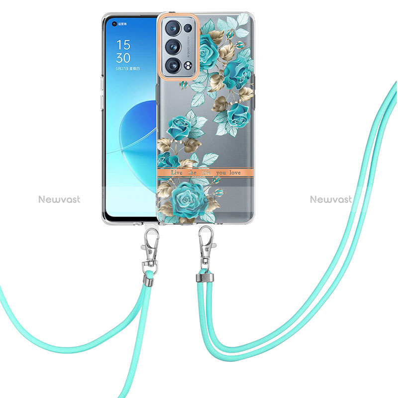 Silicone Candy Rubber Gel Fashionable Pattern Soft Case Cover with Lanyard Strap Y06B for Oppo Reno6 Pro 5G