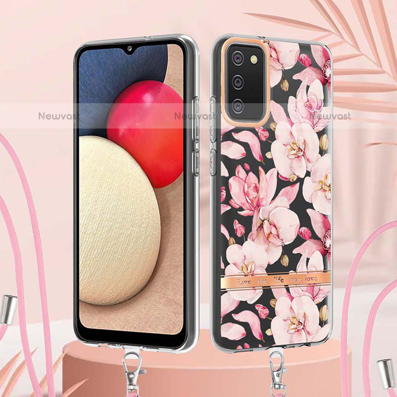 Silicone Candy Rubber Gel Fashionable Pattern Soft Case Cover with Lanyard Strap Y06B for Samsung Galaxy A02s