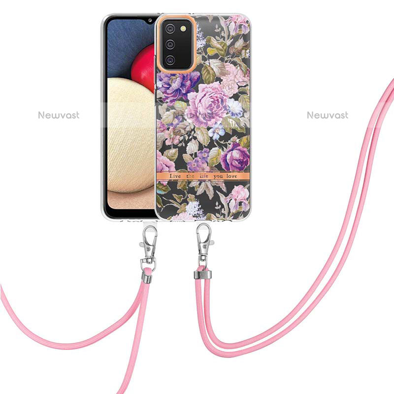 Silicone Candy Rubber Gel Fashionable Pattern Soft Case Cover with Lanyard Strap Y06B for Samsung Galaxy A02s