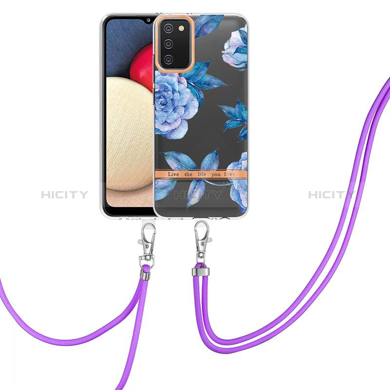 Silicone Candy Rubber Gel Fashionable Pattern Soft Case Cover with Lanyard Strap Y06B for Samsung Galaxy A03s
