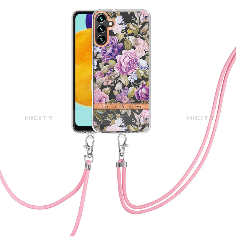 Silicone Candy Rubber Gel Fashionable Pattern Soft Case Cover with Lanyard Strap Y06B for Samsung Galaxy A04s