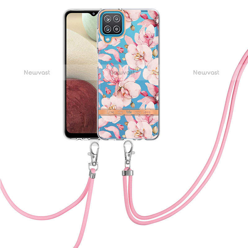 Silicone Candy Rubber Gel Fashionable Pattern Soft Case Cover with Lanyard Strap Y06B for Samsung Galaxy A12