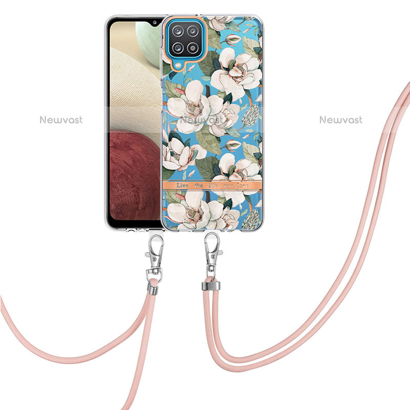 Silicone Candy Rubber Gel Fashionable Pattern Soft Case Cover with Lanyard Strap Y06B for Samsung Galaxy A12