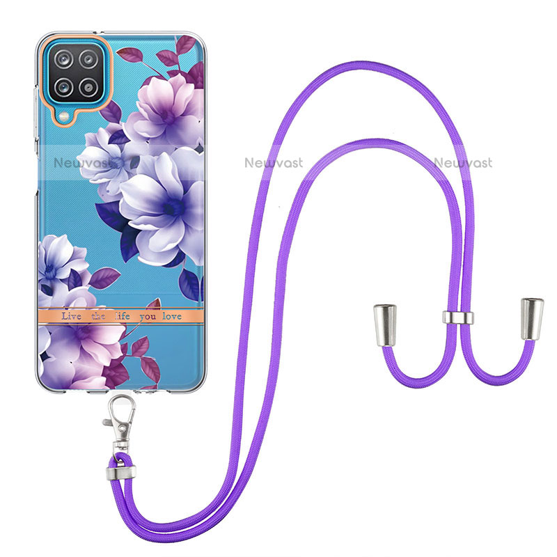 Silicone Candy Rubber Gel Fashionable Pattern Soft Case Cover with Lanyard Strap Y06B for Samsung Galaxy A12