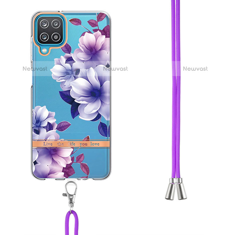 Silicone Candy Rubber Gel Fashionable Pattern Soft Case Cover with Lanyard Strap Y06B for Samsung Galaxy A12