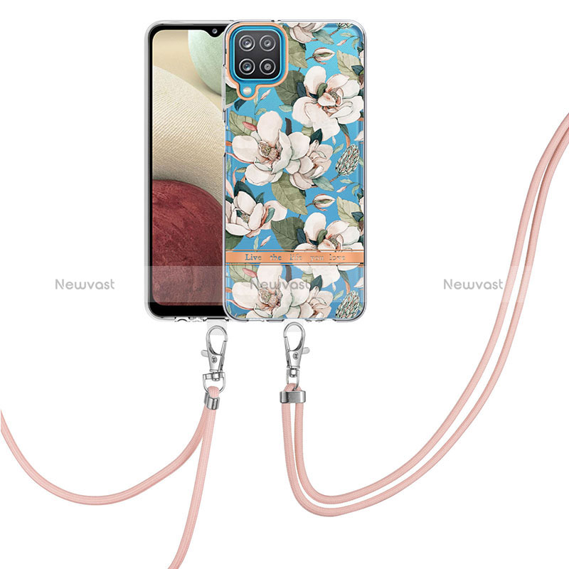 Silicone Candy Rubber Gel Fashionable Pattern Soft Case Cover with Lanyard Strap Y06B for Samsung Galaxy A12 Nacho