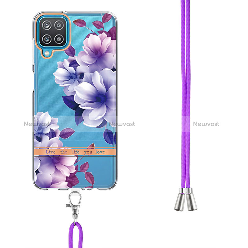 Silicone Candy Rubber Gel Fashionable Pattern Soft Case Cover with Lanyard Strap Y06B for Samsung Galaxy A12 Nacho