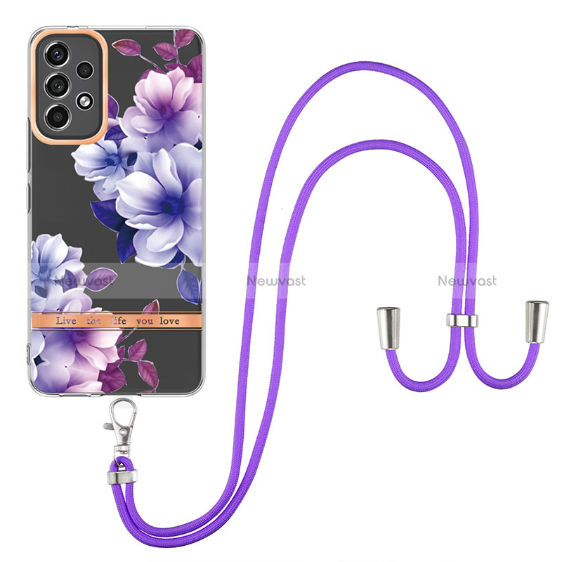 Silicone Candy Rubber Gel Fashionable Pattern Soft Case Cover with Lanyard Strap Y06B for Samsung Galaxy A23 4G