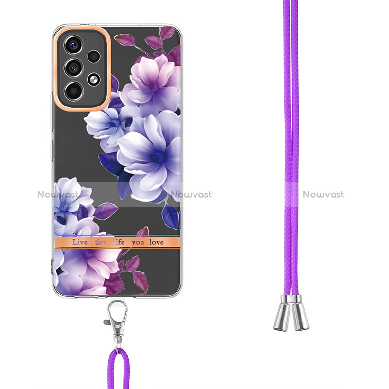 Silicone Candy Rubber Gel Fashionable Pattern Soft Case Cover with Lanyard Strap Y06B for Samsung Galaxy A23 4G