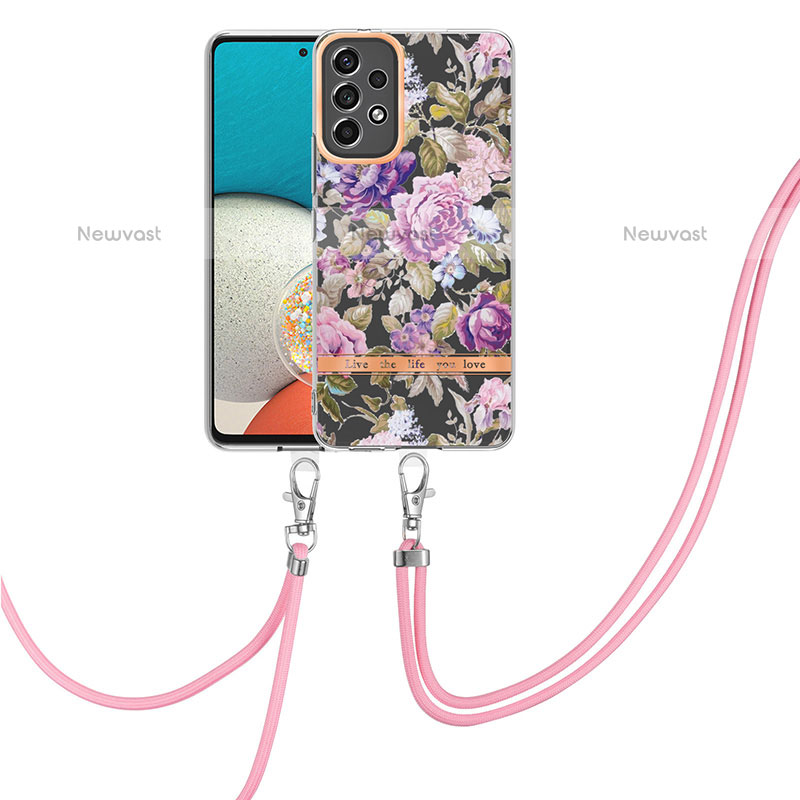 Silicone Candy Rubber Gel Fashionable Pattern Soft Case Cover with Lanyard Strap Y06B for Samsung Galaxy A23 5G