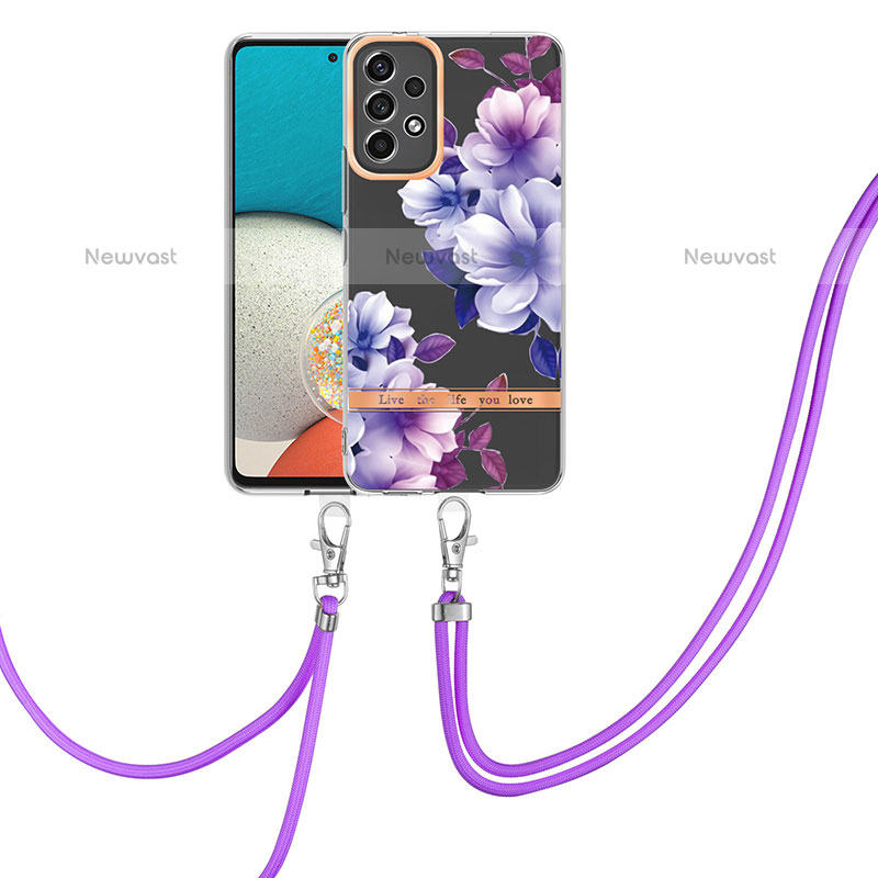 Silicone Candy Rubber Gel Fashionable Pattern Soft Case Cover with Lanyard Strap Y06B for Samsung Galaxy A23 5G