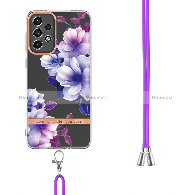 Silicone Candy Rubber Gel Fashionable Pattern Soft Case Cover with Lanyard Strap Y06B for Samsung Galaxy A33 5G