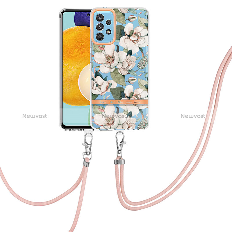 Silicone Candy Rubber Gel Fashionable Pattern Soft Case Cover with Lanyard Strap Y06B for Samsung Galaxy A52 5G