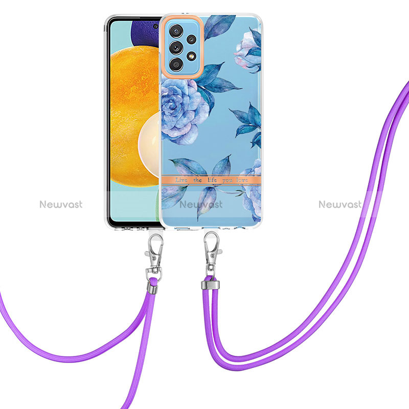 Silicone Candy Rubber Gel Fashionable Pattern Soft Case Cover with Lanyard Strap Y06B for Samsung Galaxy A52 5G