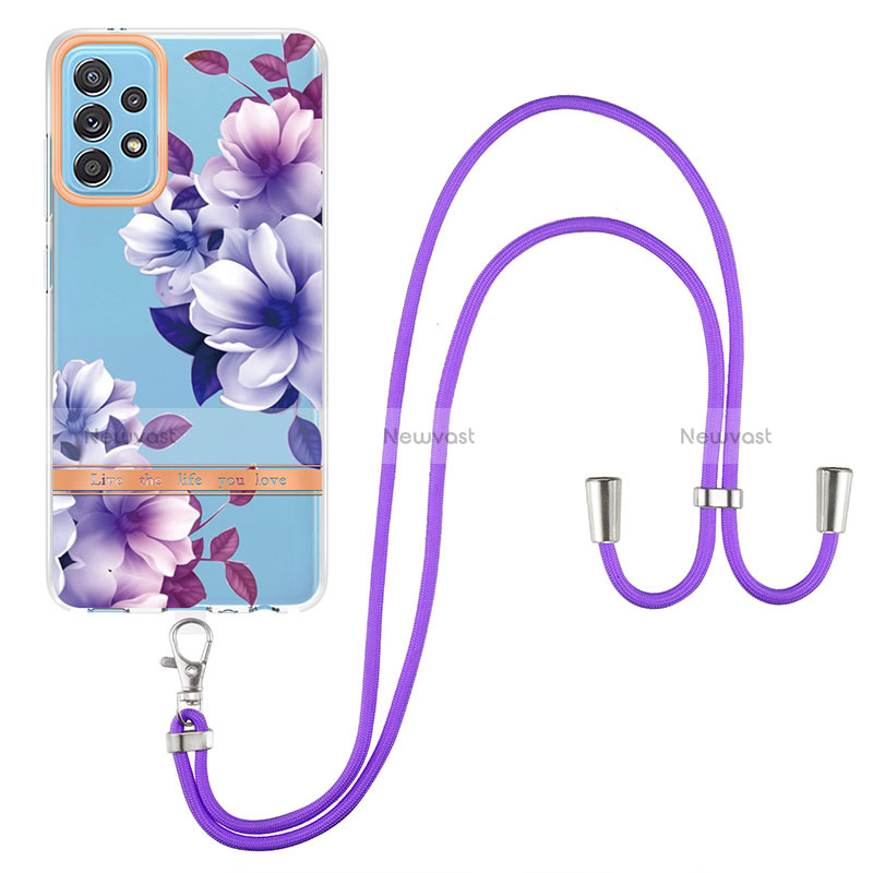 Silicone Candy Rubber Gel Fashionable Pattern Soft Case Cover with Lanyard Strap Y06B for Samsung Galaxy A52 5G