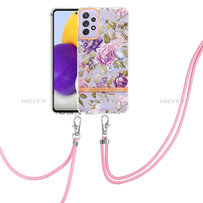 Silicone Candy Rubber Gel Fashionable Pattern Soft Case Cover with Lanyard Strap Y06B for Samsung Galaxy A72 5G