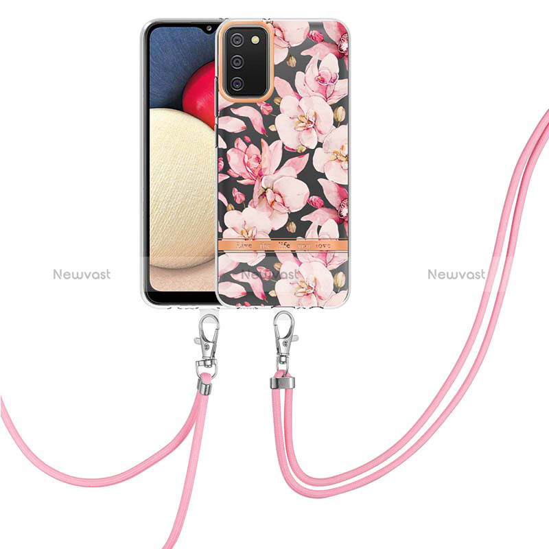Silicone Candy Rubber Gel Fashionable Pattern Soft Case Cover with Lanyard Strap Y06B for Samsung Galaxy M02s