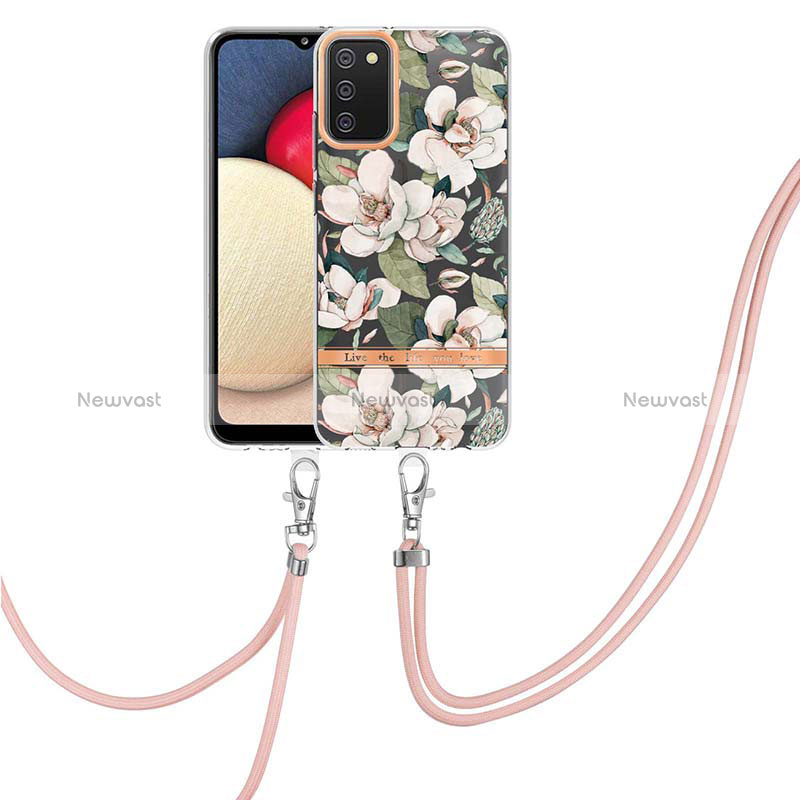 Silicone Candy Rubber Gel Fashionable Pattern Soft Case Cover with Lanyard Strap Y06B for Samsung Galaxy M02s