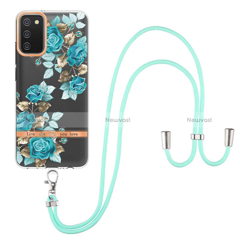 Silicone Candy Rubber Gel Fashionable Pattern Soft Case Cover with Lanyard Strap Y06B for Samsung Galaxy M02s