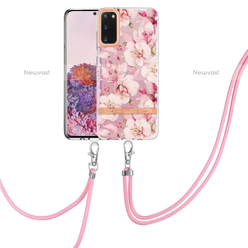 Silicone Candy Rubber Gel Fashionable Pattern Soft Case Cover with Lanyard Strap Y06B for Samsung Galaxy S20