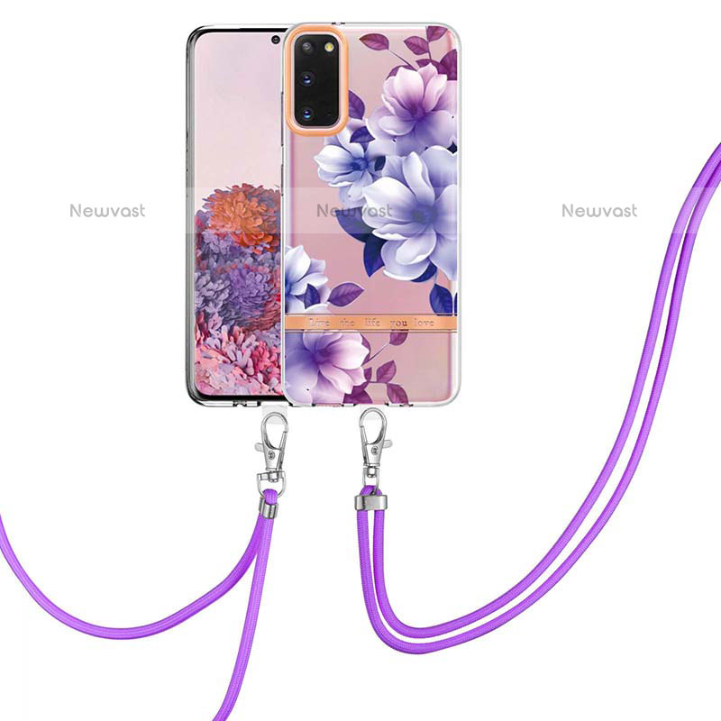 Silicone Candy Rubber Gel Fashionable Pattern Soft Case Cover with Lanyard Strap Y06B for Samsung Galaxy S20