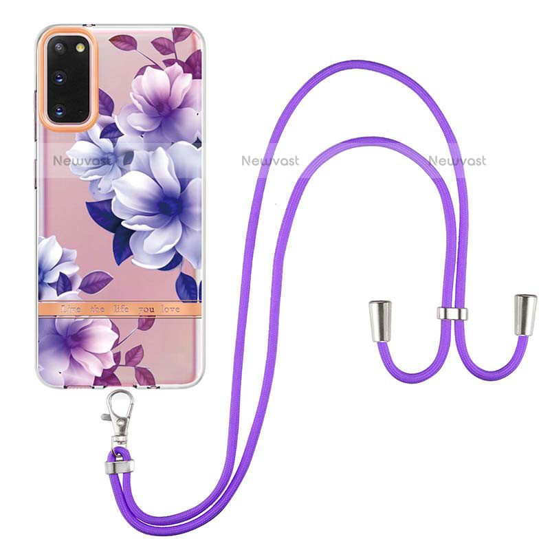 Silicone Candy Rubber Gel Fashionable Pattern Soft Case Cover with Lanyard Strap Y06B for Samsung Galaxy S20 5G