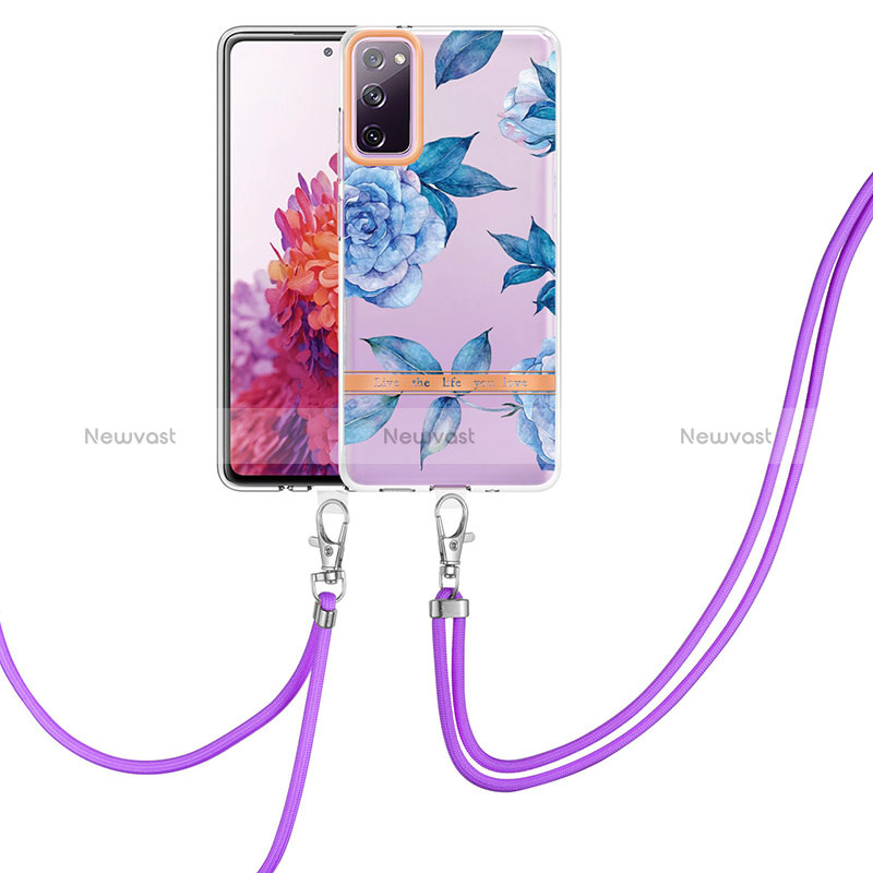 Silicone Candy Rubber Gel Fashionable Pattern Soft Case Cover with Lanyard Strap Y06B for Samsung Galaxy S20 FE 5G