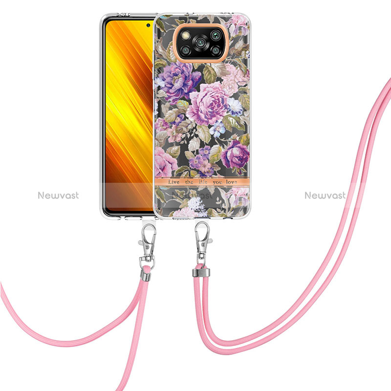 Silicone Candy Rubber Gel Fashionable Pattern Soft Case Cover with Lanyard Strap Y06B for Xiaomi Poco X3 NFC