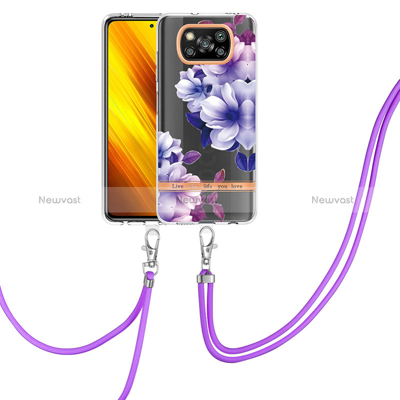 Silicone Candy Rubber Gel Fashionable Pattern Soft Case Cover with Lanyard Strap Y06B for Xiaomi Poco X3 NFC