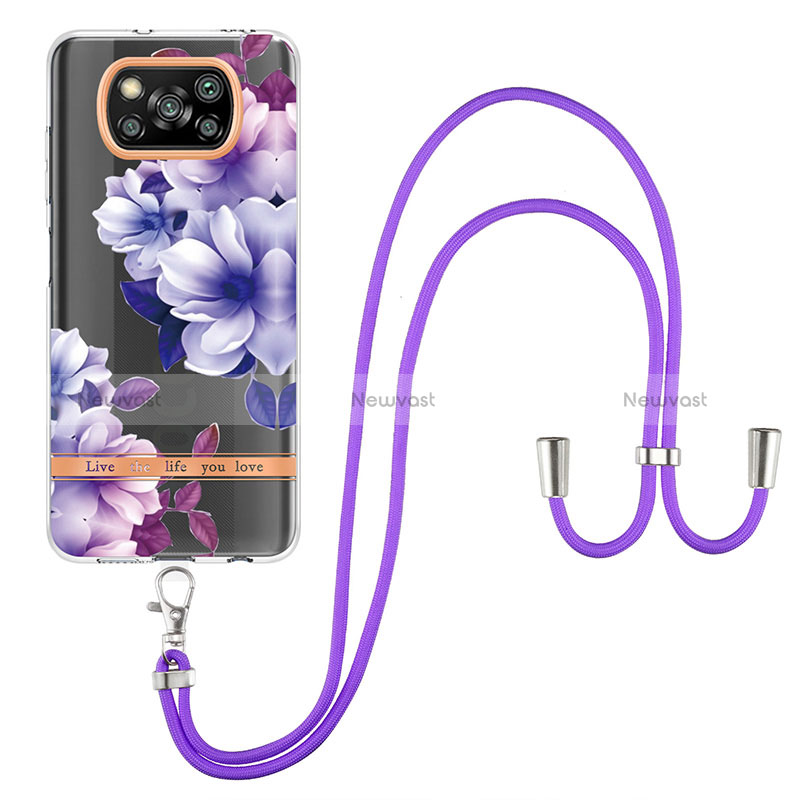 Silicone Candy Rubber Gel Fashionable Pattern Soft Case Cover with Lanyard Strap Y06B for Xiaomi Poco X3 Pro