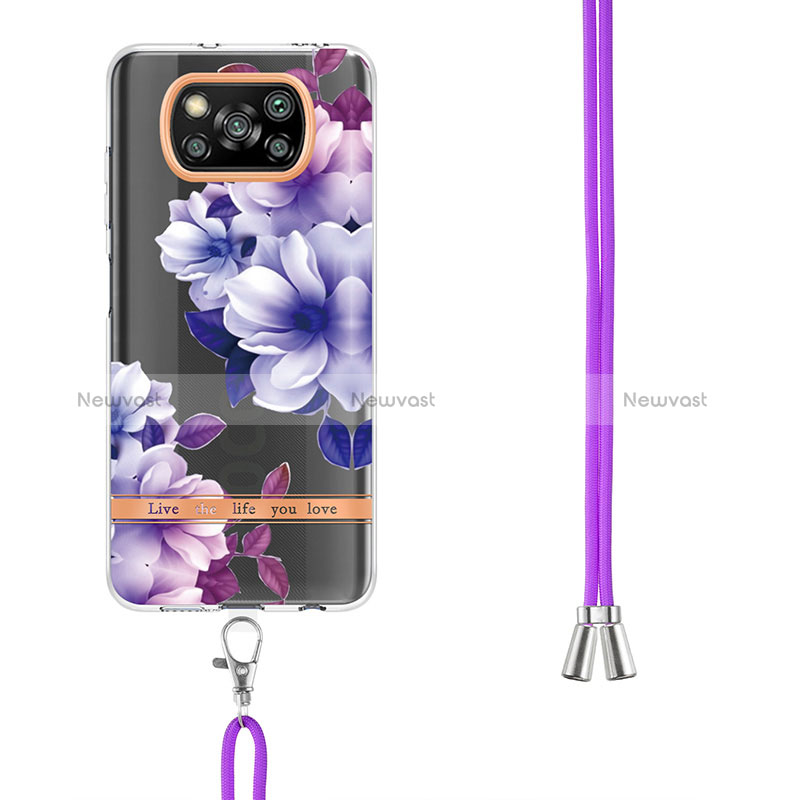 Silicone Candy Rubber Gel Fashionable Pattern Soft Case Cover with Lanyard Strap Y06B for Xiaomi Poco X3 Pro