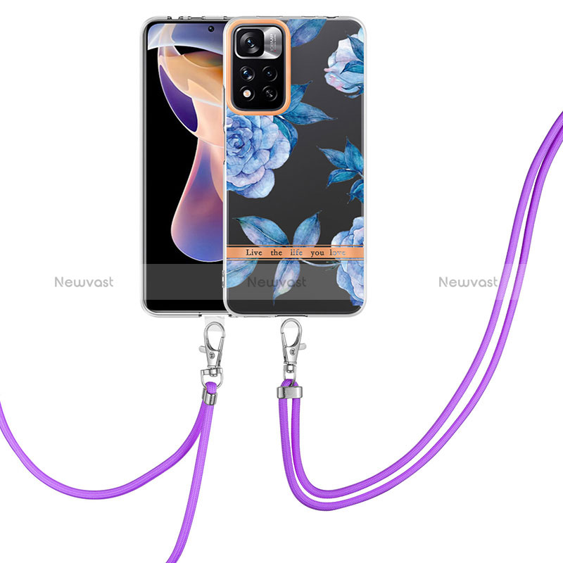 Silicone Candy Rubber Gel Fashionable Pattern Soft Case Cover with Lanyard Strap Y06B for Xiaomi Redmi Note 11 Pro+ Plus 5G Blue