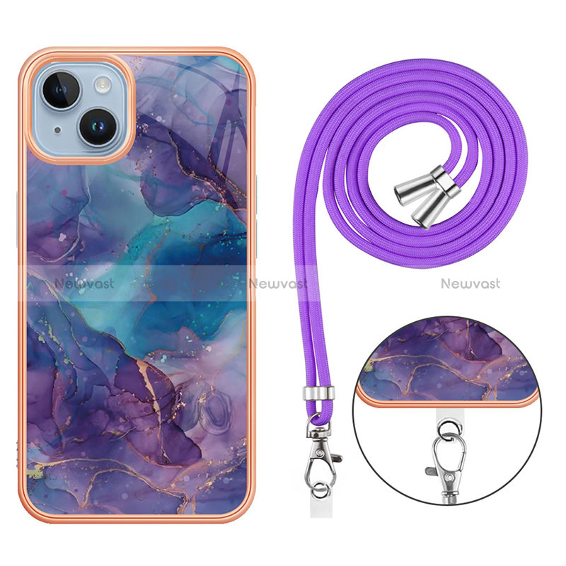 Silicone Candy Rubber Gel Fashionable Pattern Soft Case Cover with Lanyard Strap Y07B for Apple iPhone 13