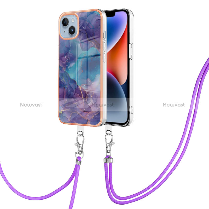 Silicone Candy Rubber Gel Fashionable Pattern Soft Case Cover with Lanyard Strap Y07B for Apple iPhone 13