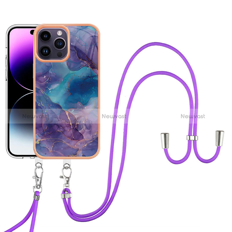 Silicone Candy Rubber Gel Fashionable Pattern Soft Case Cover with Lanyard Strap Y07B for Apple iPhone 13 Pro