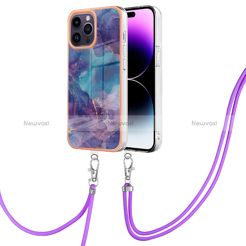 Silicone Candy Rubber Gel Fashionable Pattern Soft Case Cover with Lanyard Strap Y07B for Apple iPhone 13 Pro Max