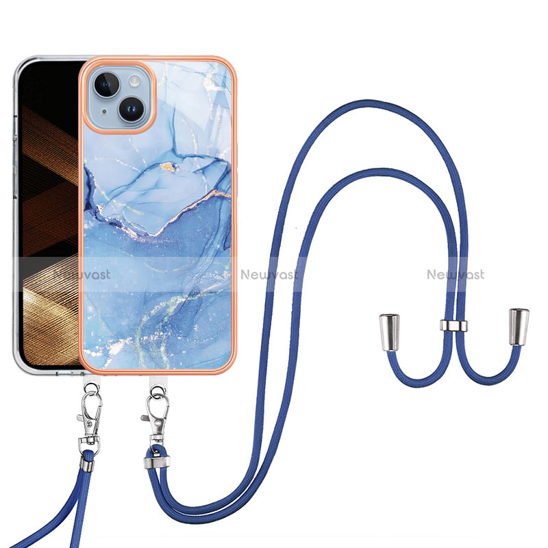 Silicone Candy Rubber Gel Fashionable Pattern Soft Case Cover with Lanyard Strap Y07B for Apple iPhone 14