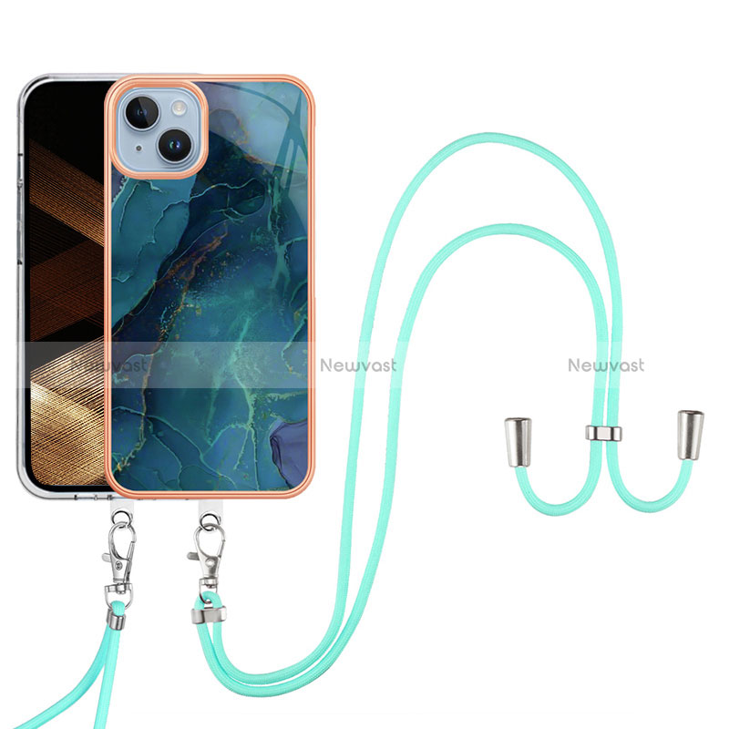 Silicone Candy Rubber Gel Fashionable Pattern Soft Case Cover with Lanyard Strap Y07B for Apple iPhone 14 Plus