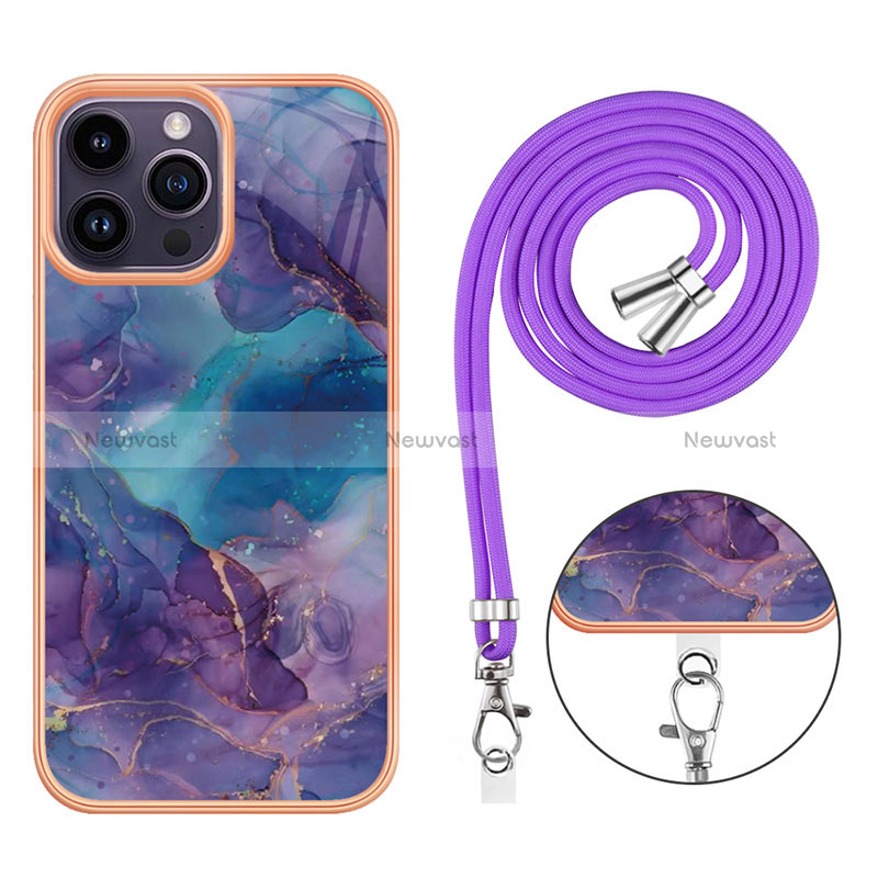 Silicone Candy Rubber Gel Fashionable Pattern Soft Case Cover with Lanyard Strap Y07B for Apple iPhone 14 Pro