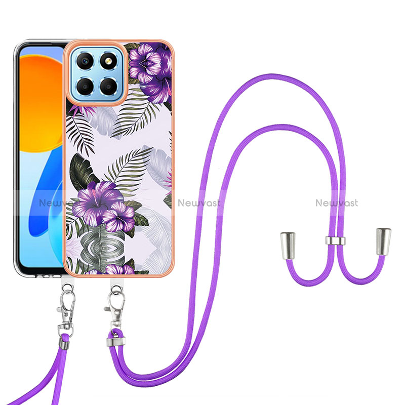 Silicone Candy Rubber Gel Fashionable Pattern Soft Case Cover with Lanyard Strap YB3 for Huawei Honor X6a