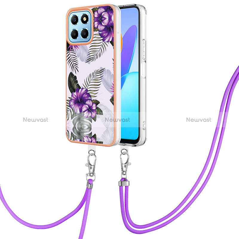 Silicone Candy Rubber Gel Fashionable Pattern Soft Case Cover with Lanyard Strap YB3 for Huawei Honor X6a