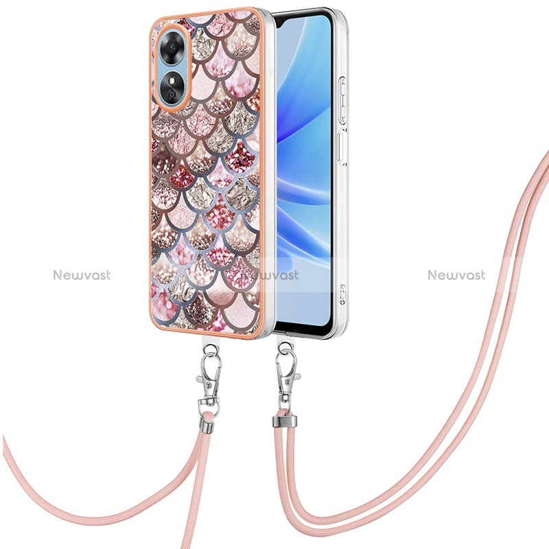 Silicone Candy Rubber Gel Fashionable Pattern Soft Case Cover with Lanyard Strap YB3 for Oppo A17